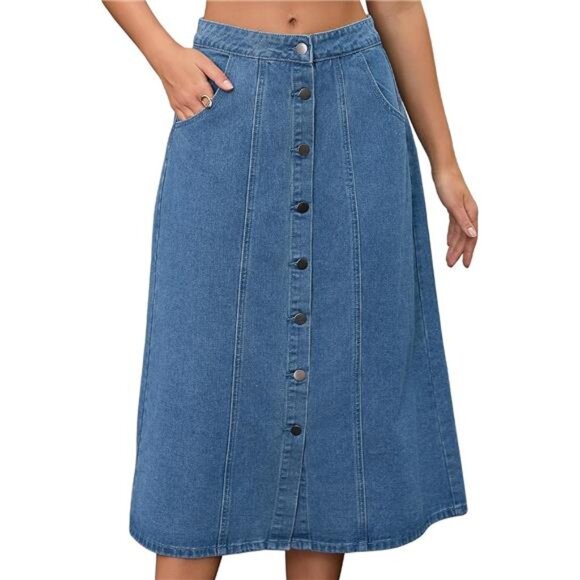 Women's Denim Skirt Button Down Blue - Picture 1 of 6